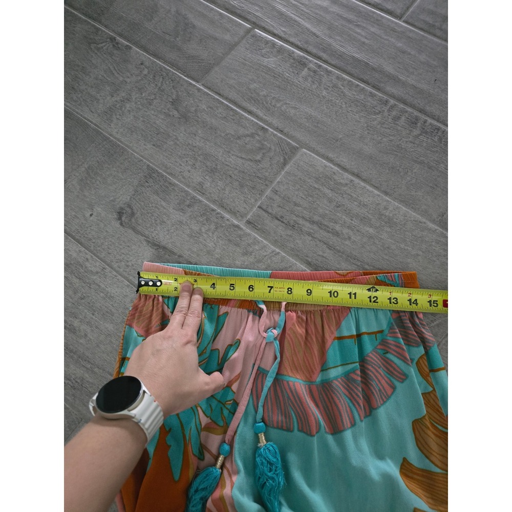 True Destinations Resort Tropical Print Flare Leg Pants Teal Pink Floral Medium - Picture 5 of 7
